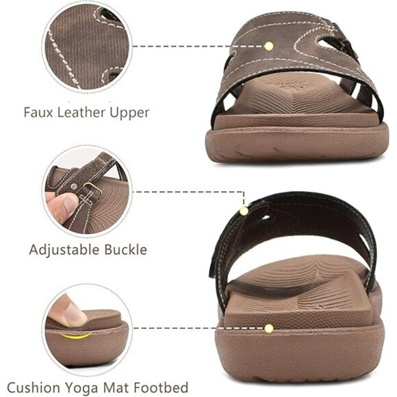 Kuailu Size 9.5 Vegan Leather Sandals Open Toe Adjustable Buckle Memory Foam - Picture 7 of 10